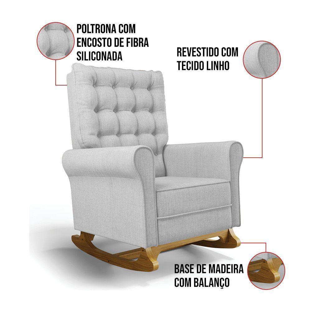 Poltrona De Amamentação Com Balanço E Puff Manu Linho Cinza Tc185 Base De Madeira - D'rossi - 4