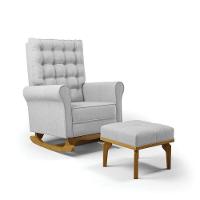 Poltrona De Amamentação Com Balanço E Puff Manu Linho Cinza Tc185 Base De Madeira - D'rossi - 1