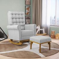 Poltrona De Amamentação Com Balanço E Puff Manu Linho Cinza Tc185 Base De Madeira - D'rossi - 8