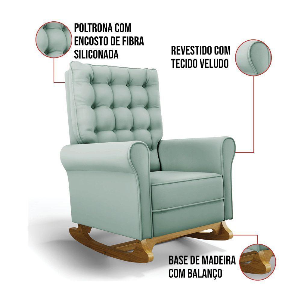 Poltrona De Amamentação Com Balanço E Puff Manu Veludo Base De Madeira - D'rossi Cor Verde Turquesa - 4