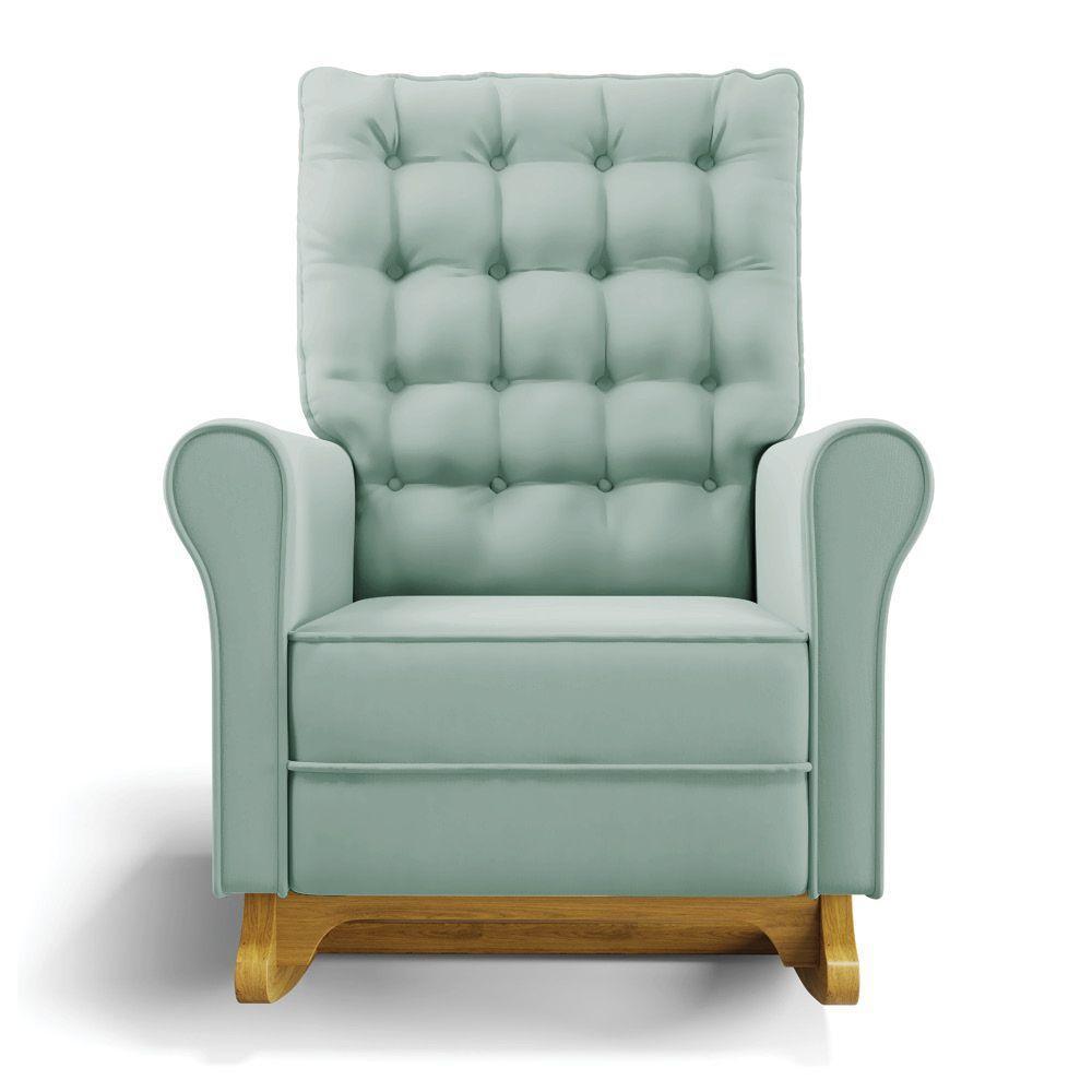 Poltrona De Amamentação Com Balanço E Puff Manu Veludo Base De Madeira - D'rossi Cor Verde Turquesa - 7