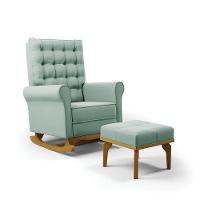 Poltrona De Amamentação Com Balanço E Puff Manu Veludo Base De Madeira - D'rossi Cor Verde Turquesa - 1
