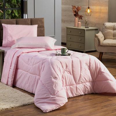 Kit Edredom Liso Solteiro 02pçs Percal 200 Fios Rosa