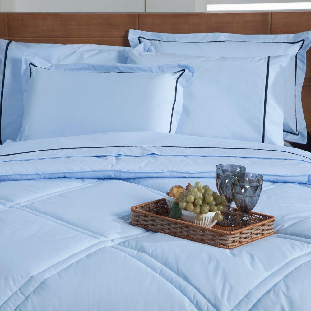 Kit Edredom Liso Milano Dupla Face King 03 Peças Cor Azul - 3
