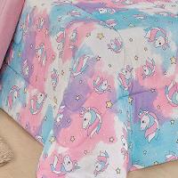 Kit Edredom Fantasy Unicórnio C/ Jogo Lençol 03 Peças Solteiro Tecido Malha 100% Algodão - Rosa - 5