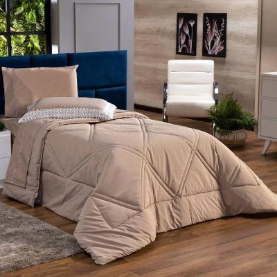 Kit Edredom Liso Solteiro 02pçs Percal 200 Fios Caqui