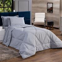 Kit Edredom Liso Milano Dupla Face Solteiro 02 Cor Cinza - 1