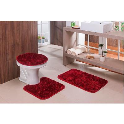 Kit Jogo De Banheiro 3 Peças Vermelho Shaggy Ornare Sultan