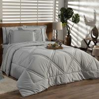 Kit Edredom Liso Milano Dupla Face Queen 03 Peças Cor Cinza - 1