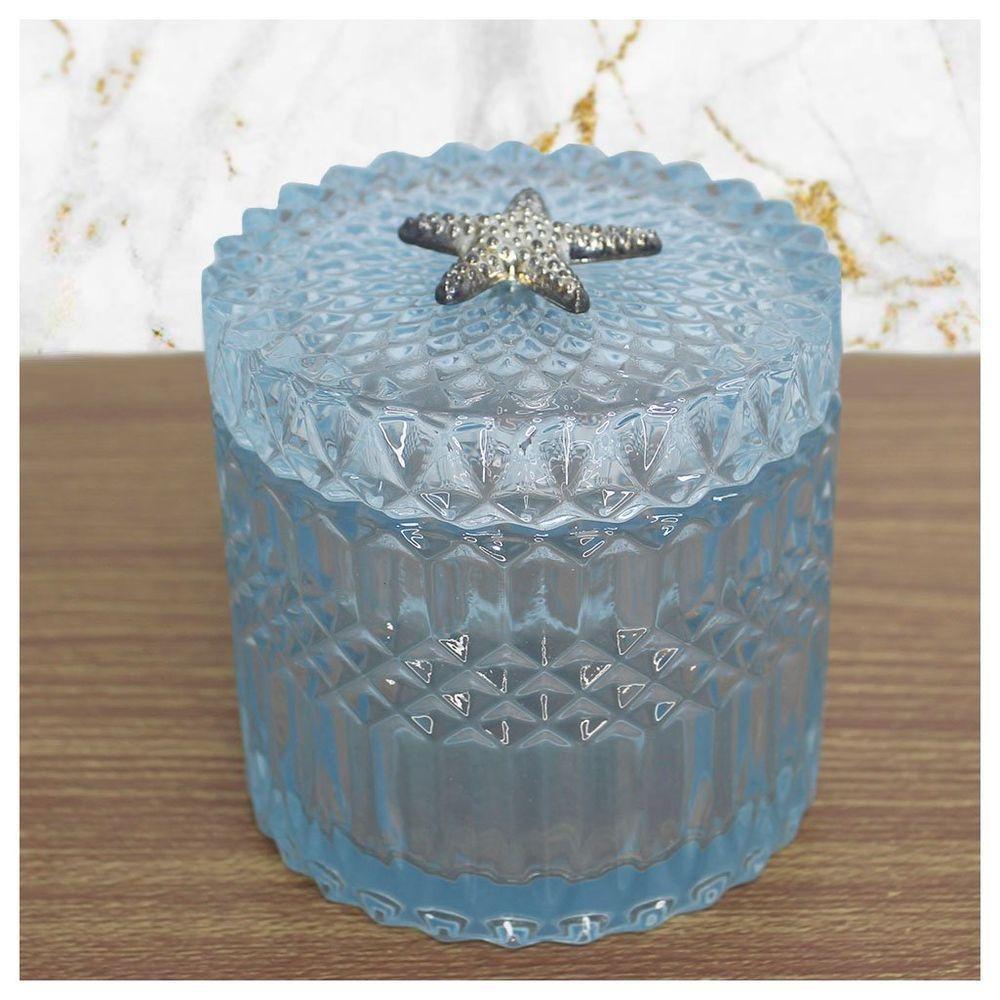 Porta Algodão E Cotonete Azul Vidro 11cm - 1