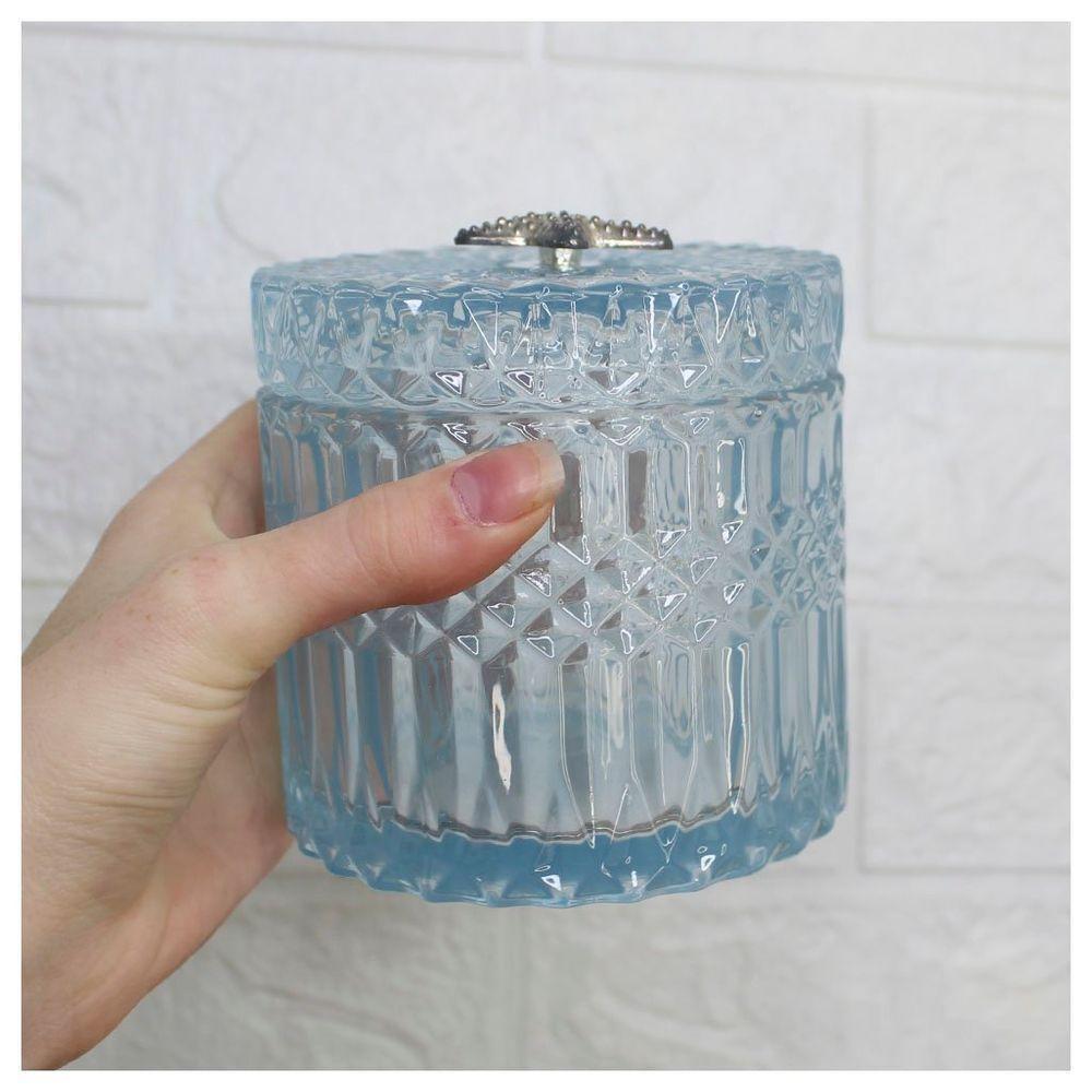 Porta Algodão E Cotonete Azul Vidro 11cm - 2