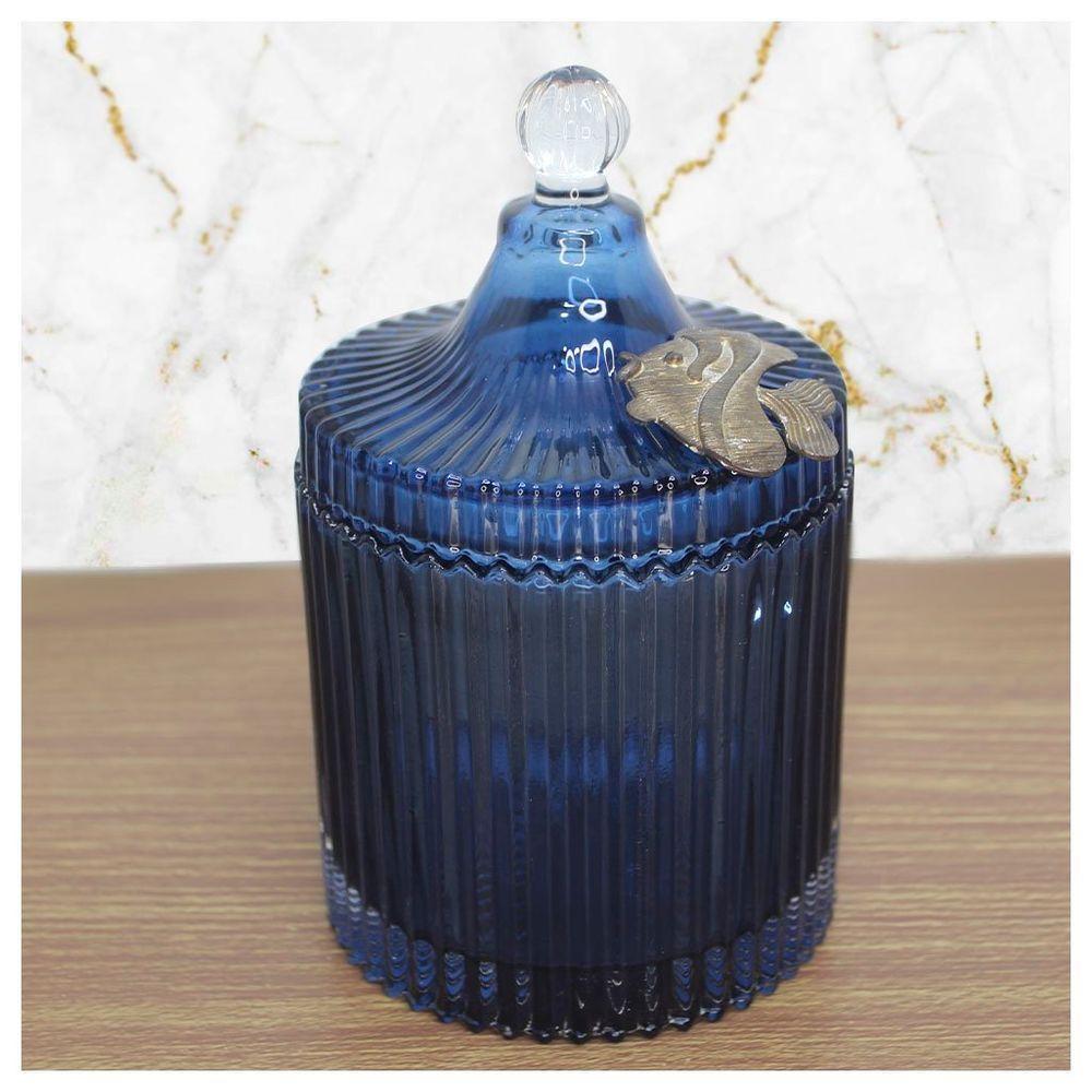 Porta Algodão E Cotonete Vidro Com Detalhe De Metal 17cm - 1