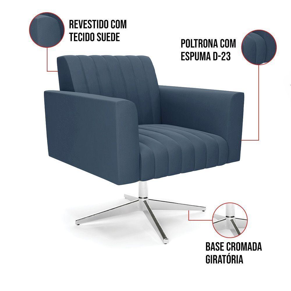 Poltrona Giratória Viena Gomada Suede Base Cromada - D'rossi Cor Azul Marinho - 3