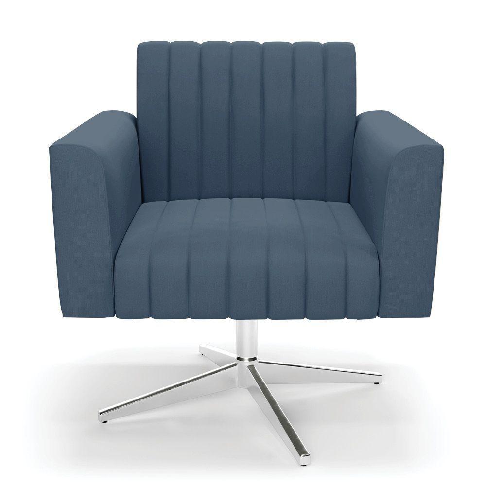 Poltrona Giratória Viena Gomada Suede Base Cromada - D'rossi Cor Azul Marinho - 6