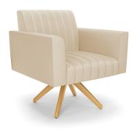 Poltrona Giratória Viena Gomada Corino Bege Base De Madeira Ma30 - D'rossi - 1