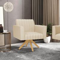 Poltrona Giratória Viena Gomada Corino Bege Base De Madeira Ma30 - D'rossi - 7