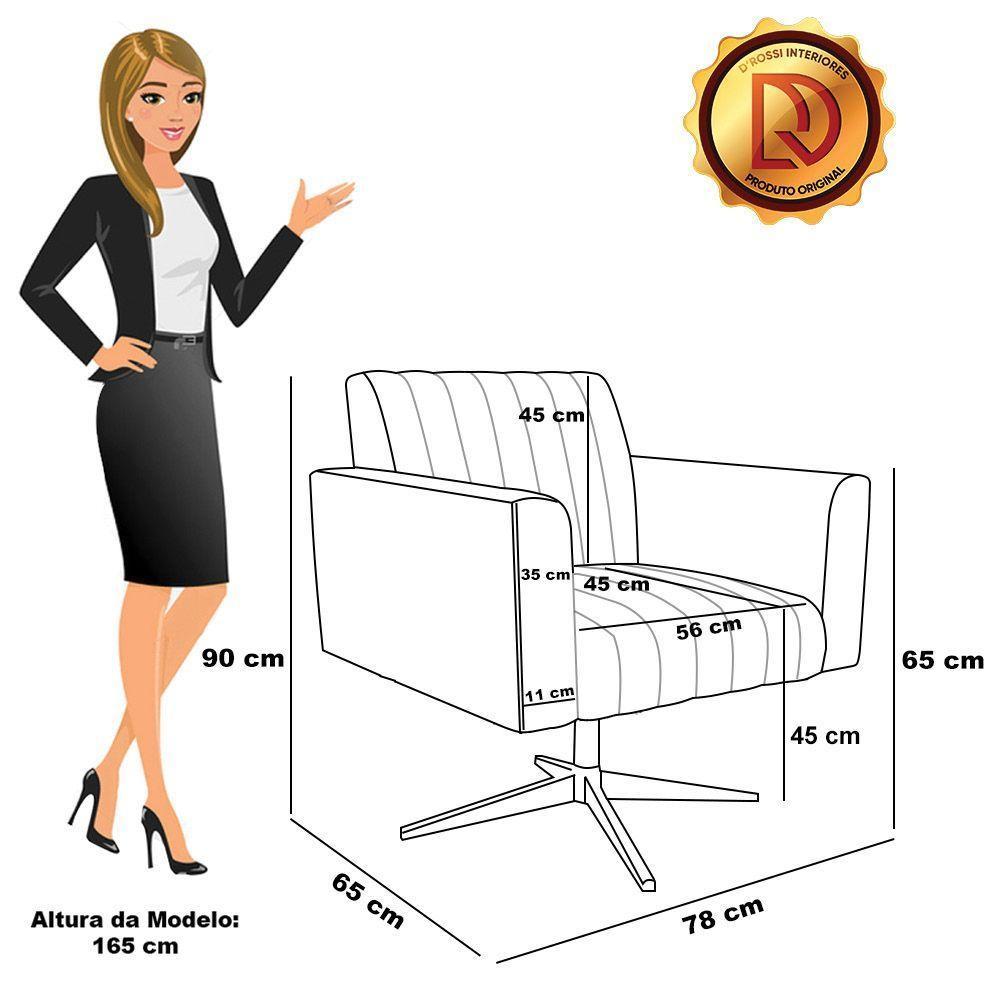 Poltrona Giratória Viena Gomada Linho Base Cromada - D'rossi Cor A05 Cinza - 2