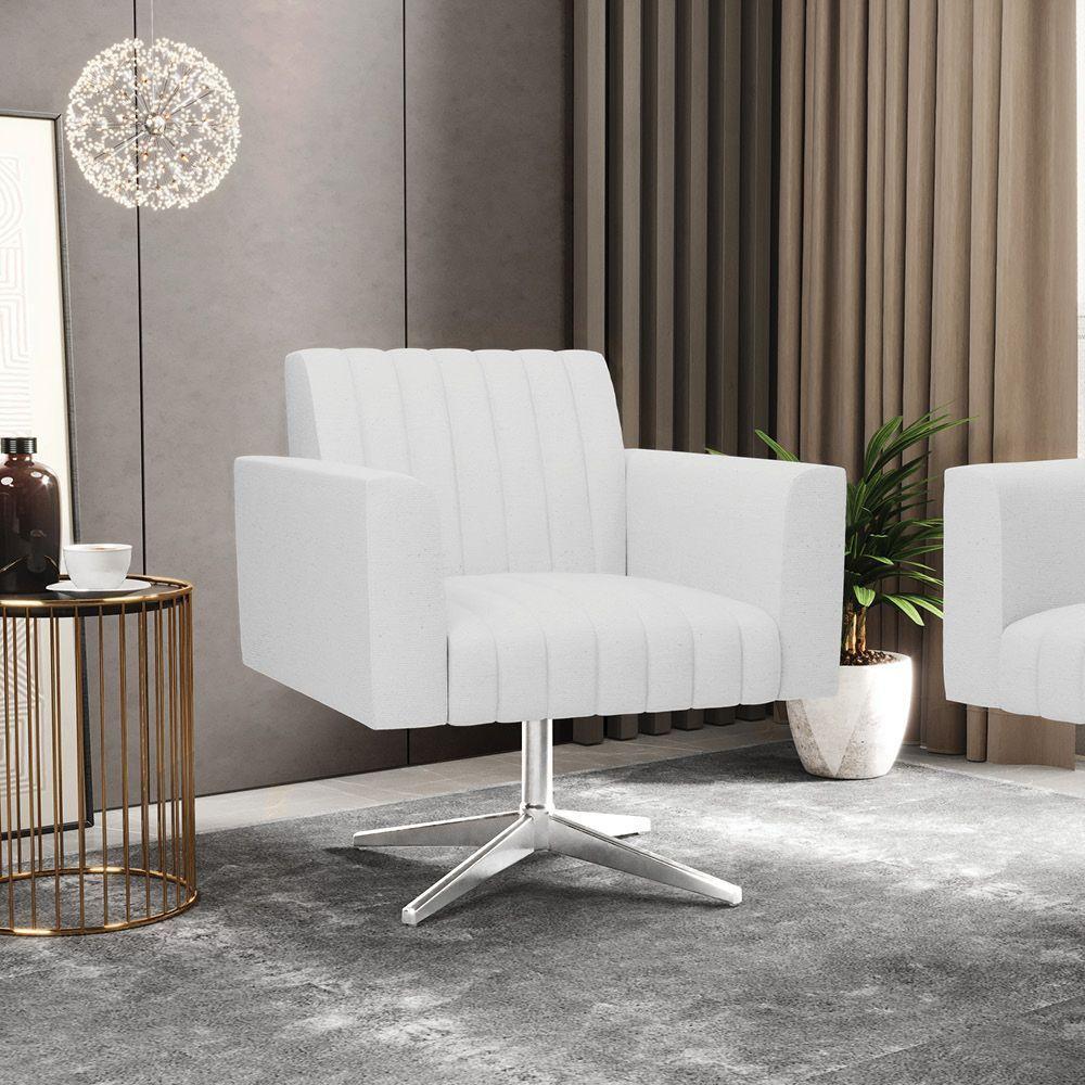 Poltrona Giratória Viena Gomada Linho Base Cromada - D'rossi Cor A05 Cinza - 7