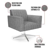 Poltrona Giratória Viena Gomada Linho Base Cromada - D'rossi Cor A26 Grafite - 3