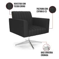 Poltrona Giratória Viena Gomada Corino Preto Base Cromada - D'rossi - 3