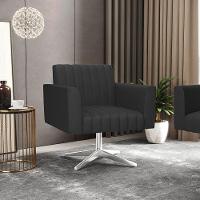 Poltrona Giratória Viena Gomada Corino Preto Base Cromada - D'rossi - 7