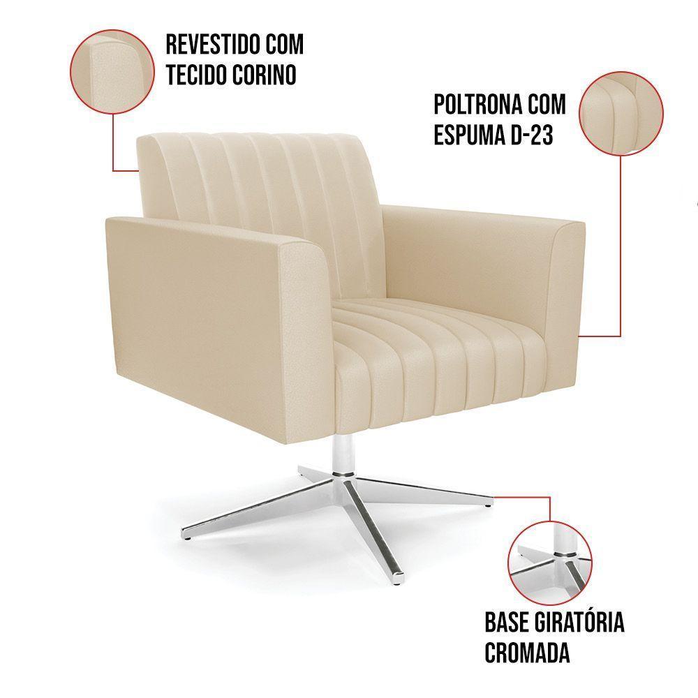 Poltrona Giratória Viena Gomada Corino Bege Base Cromada - D'rossi - 3