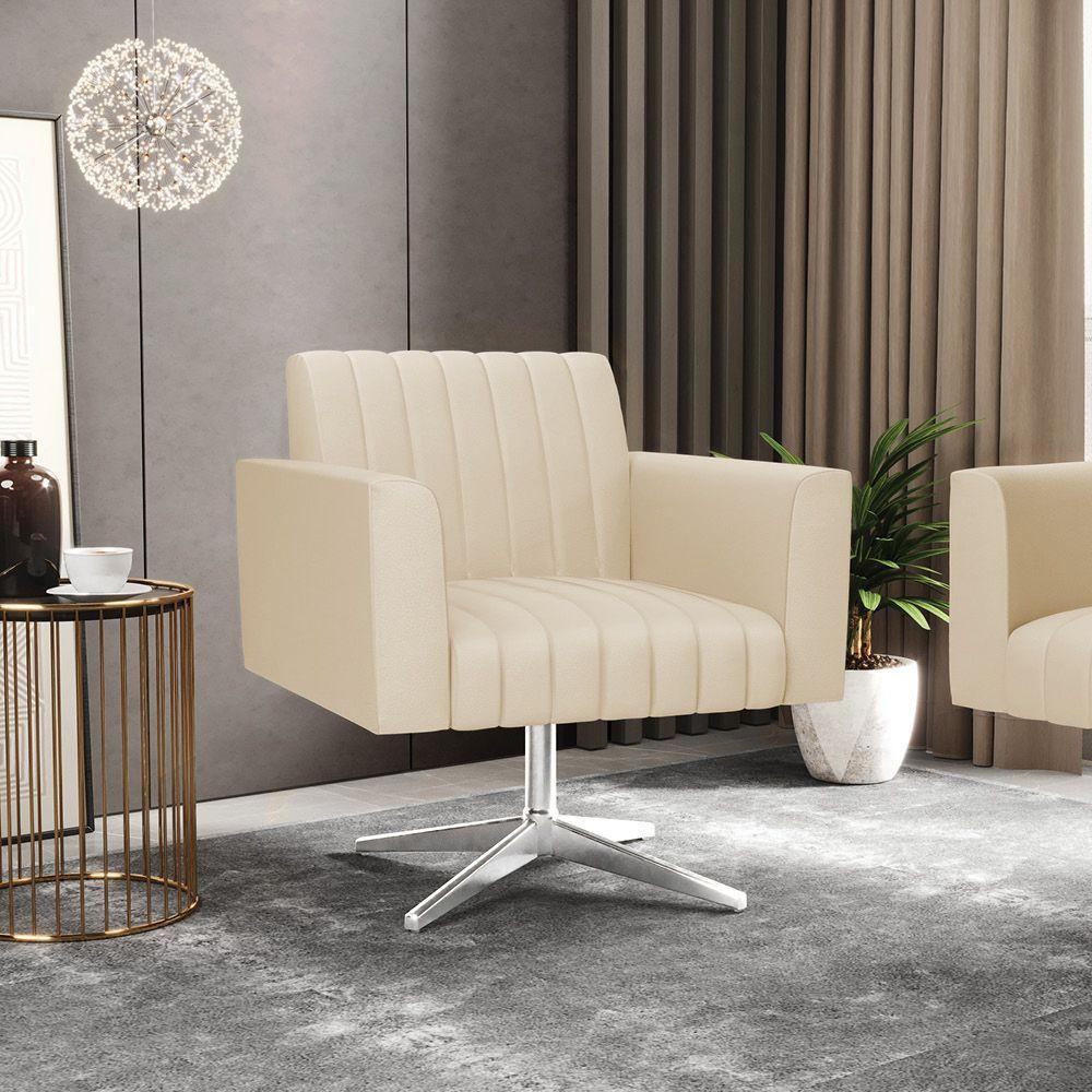 Poltrona Giratória Viena Gomada Corino Bege Base Cromada - D'rossi - 7