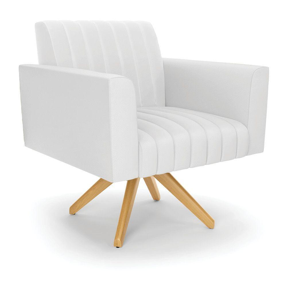 Poltrona Giratória Viena Gomada Corino Branco Base De Madeira Ma30 - D'rossi - 1