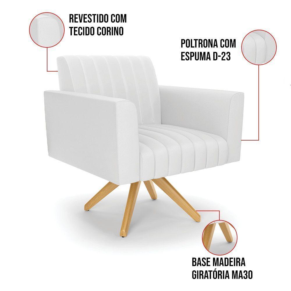 Poltrona Giratória Viena Gomada Corino Branco Base De Madeira Ma30 - D'rossi - 3