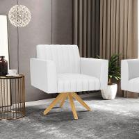 Poltrona Giratória Viena Gomada Corino Branco Base De Madeira Ma30 - D'rossi - 7