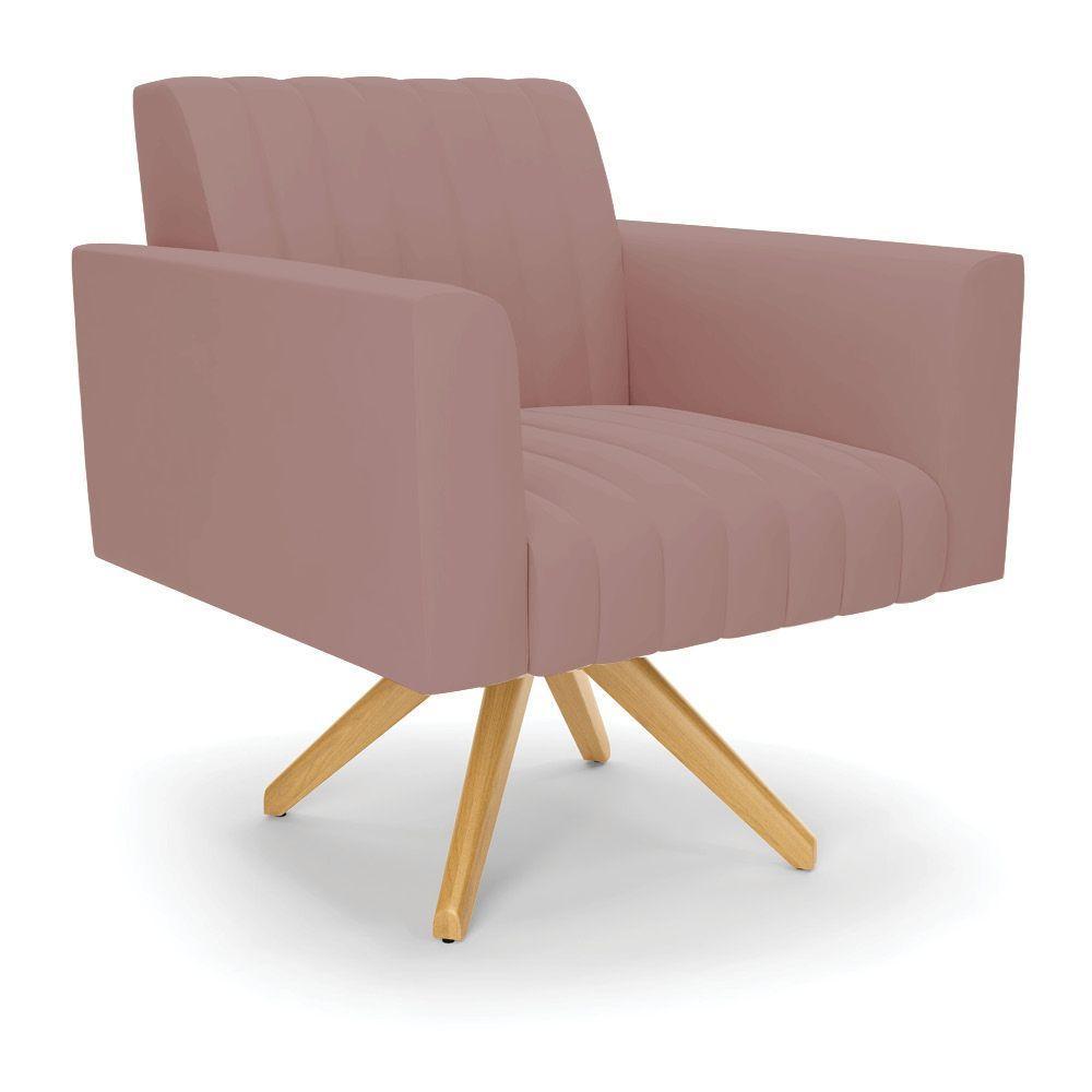 Poltrona Giratória Viena Gomada Veludo Base De Madeira Ma30 - D'rossi Cor Rose - 1