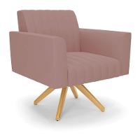 Poltrona Giratória Viena Gomada Veludo Base De Madeira Ma30 - D'rossi Cor Rose - 1
