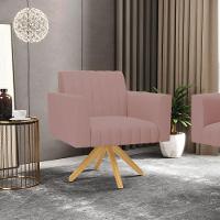 Poltrona Giratória Viena Gomada Veludo Base De Madeira Ma30 - D'rossi Cor Rose - 7