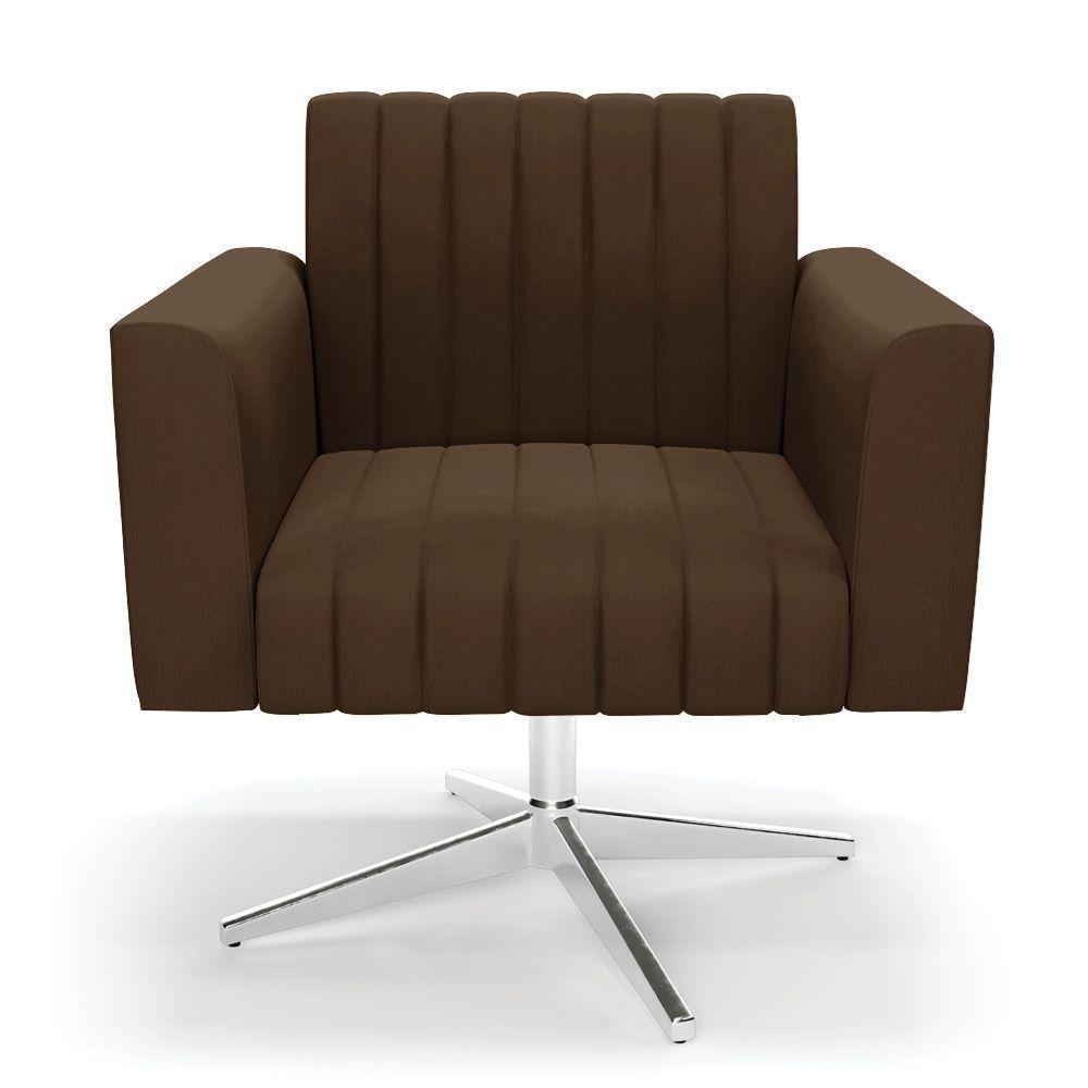 Poltrona Giratória Viena Gomada Suede Base Cromada - D'rossi Cor Marrom - 6