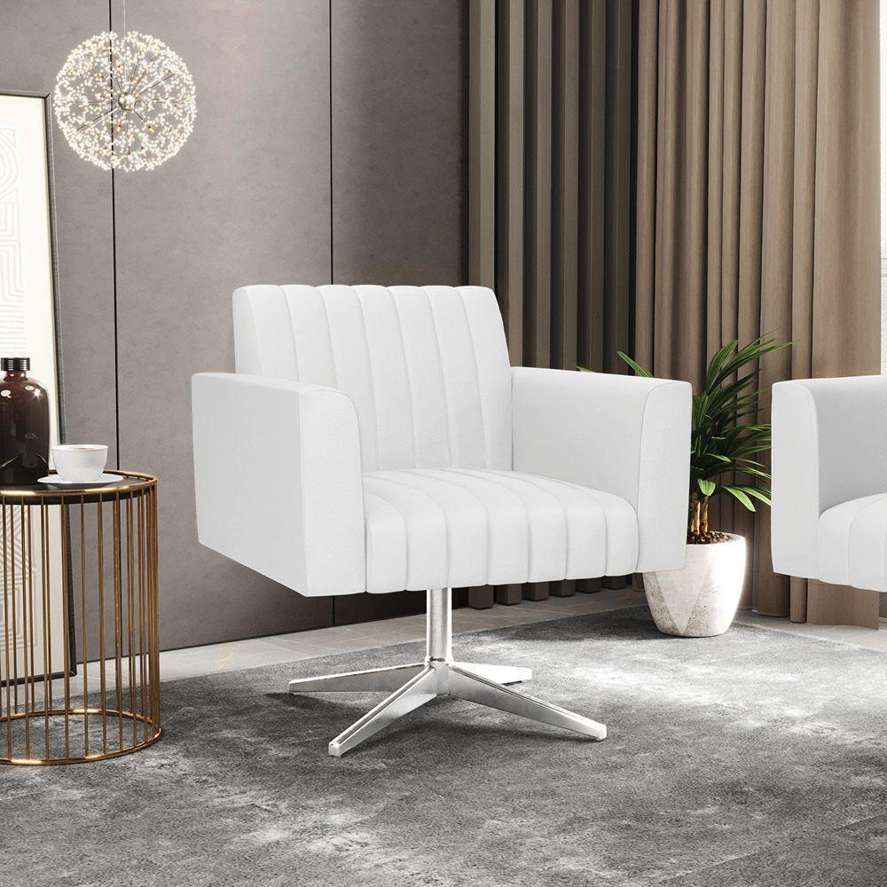 Poltrona Giratória Viena Gomada Corino Branco Base Cromada - D'rossi - 7