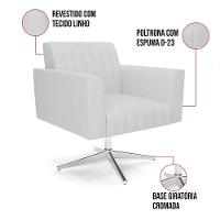 Poltrona Giratória Viena Gomada Linho Cinza A05 Base Cromada - D'rossi - 3