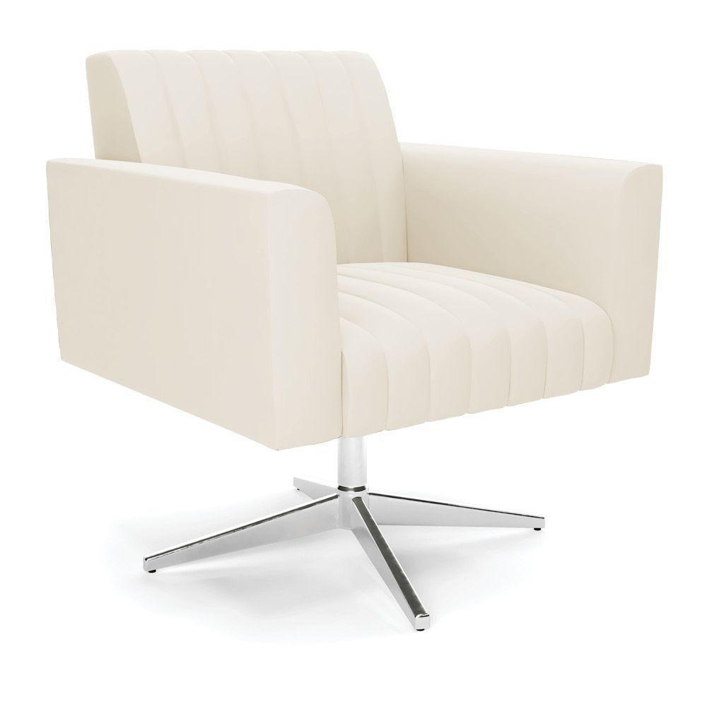 Poltrona Giratória Viena Gomada Veludo Base Cromada - D'rossi Cor Bege - 1