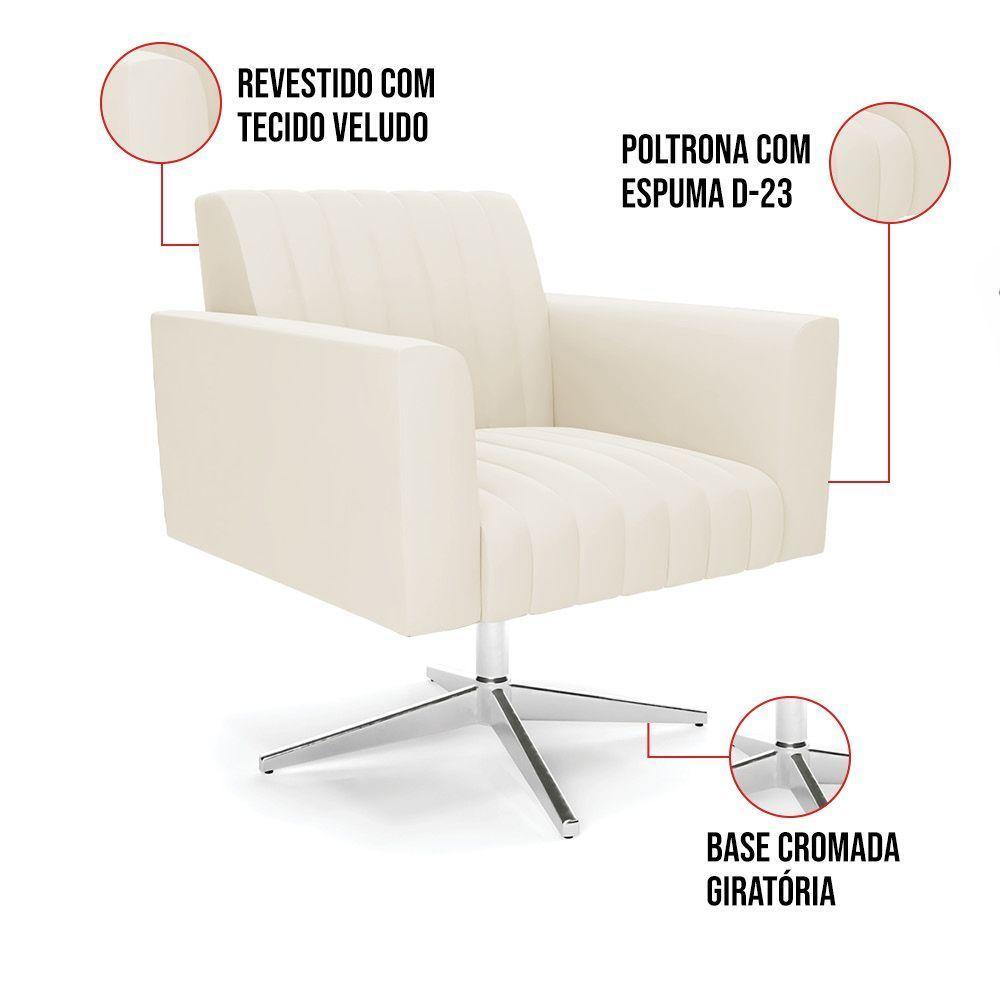 Poltrona Giratória Viena Gomada Veludo Base Cromada - D'rossi Cor Bege - 3