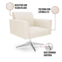 Poltrona Giratória Viena Gomada Veludo Base Cromada - D'rossi Cor Bege - 3