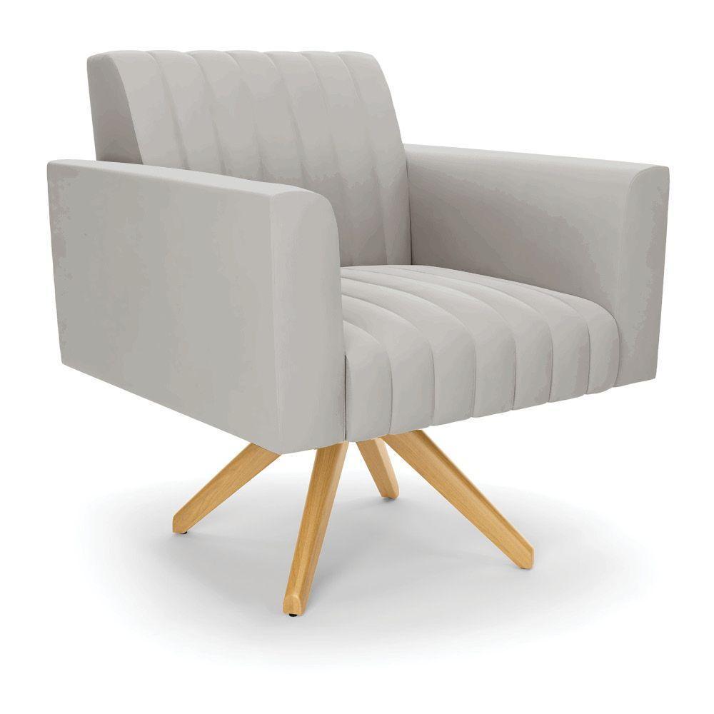 Poltrona Giratória Viena Gomada Veludo Base De Madeira Ma30 - D'rossi Cor Cinza - 1