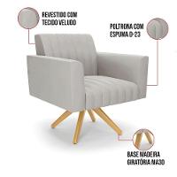 Poltrona Giratória Viena Gomada Veludo Base De Madeira Ma30 - D'rossi Cor Cinza - 3
