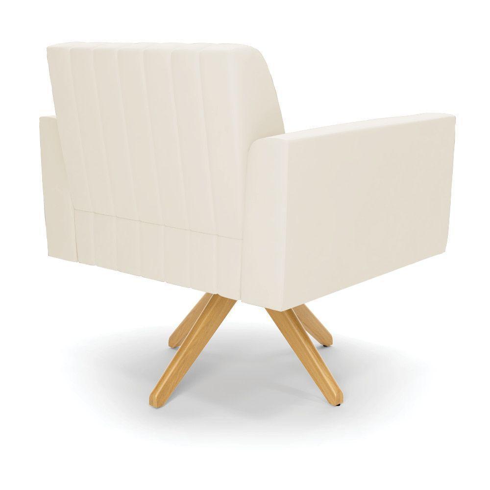 Poltrona Giratória Viena Gomada Veludo Bege Base De Madeira Ma30 - D'rossi - 4