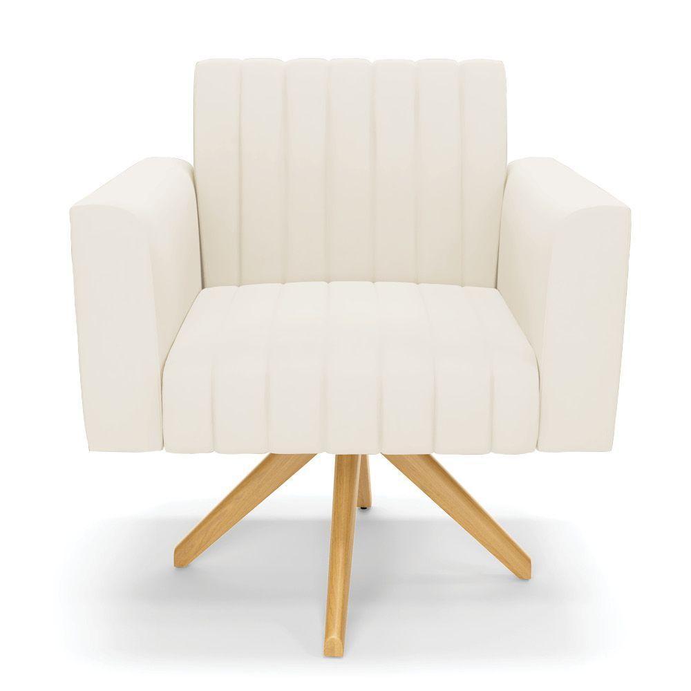 Poltrona Giratória Viena Gomada Veludo Bege Base De Madeira Ma30 - D'rossi - 5