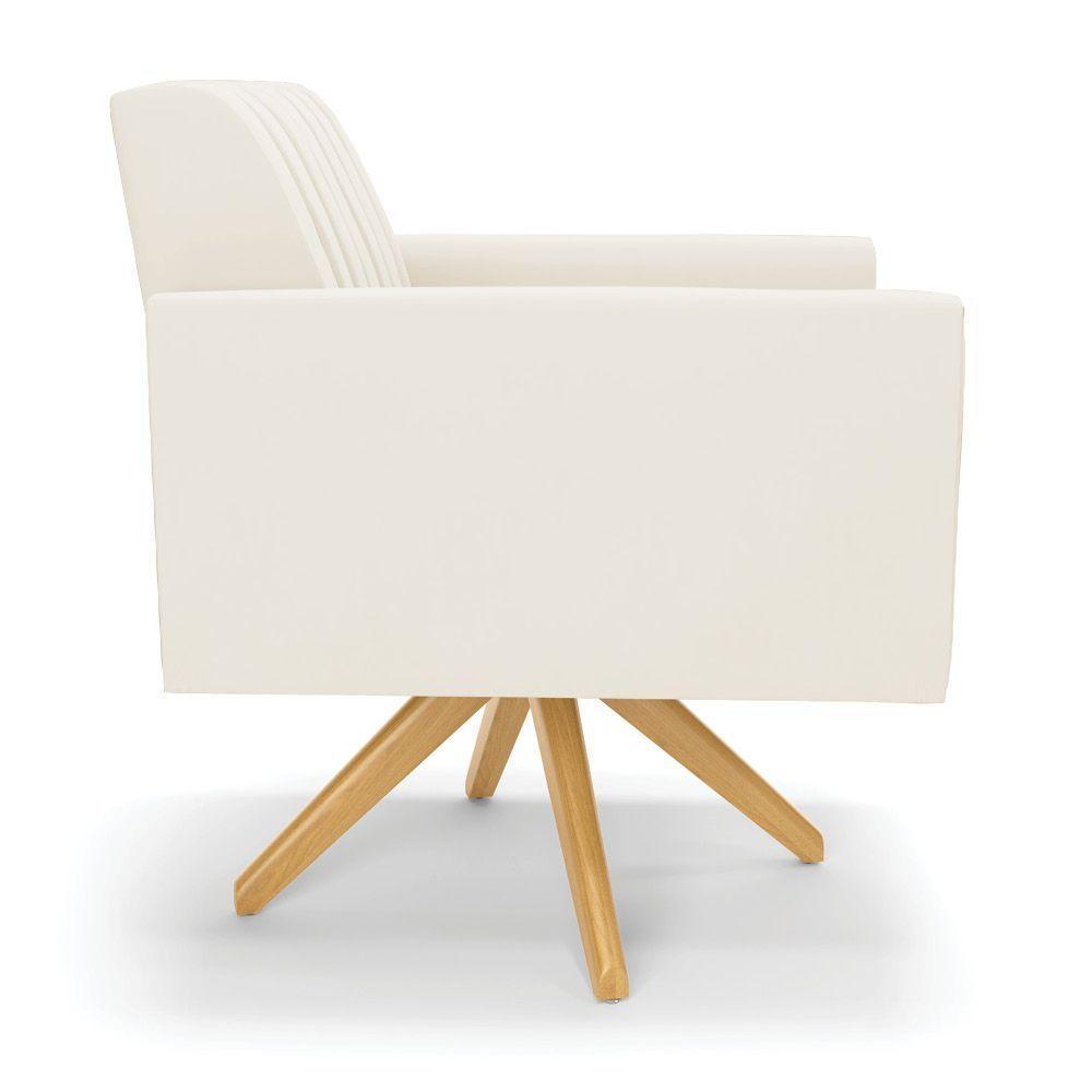 Poltrona Giratória Viena Gomada Veludo Bege Base De Madeira Ma30 - D'rossi - 7