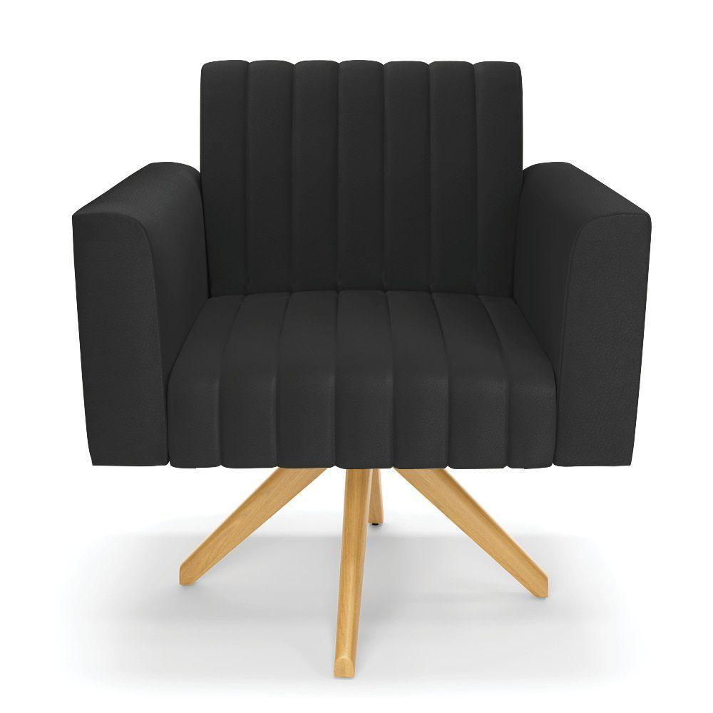 Poltrona Giratória Viena Gomada Corino Preto Base De Madeira Ma30 - D'rossi - 6