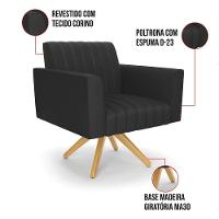 Poltrona Giratória Viena Gomada Corino Preto Base De Madeira Ma30 - D'rossi - 3