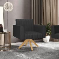 Poltrona Giratória Viena Gomada Corino Preto Base De Madeira Ma30 - D'rossi - 7