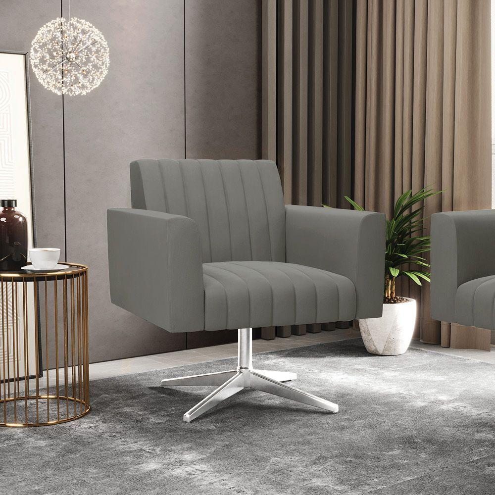 Poltrona Giratória Viena Gomada Suede Base Cromada - D'rossi Cor Grafite - 7