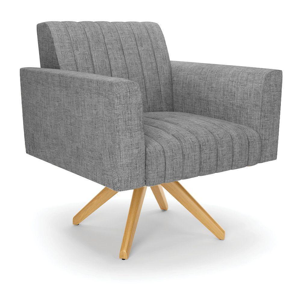 Poltrona Giratória Viena Gomada Linho Grafite A26 Base De Madeira Ma30 - D'rossi - 1