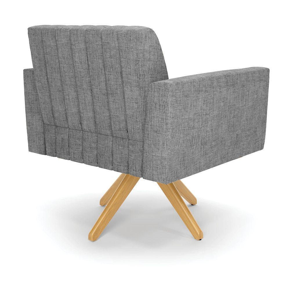 Poltrona Giratória Viena Gomada Linho Grafite A26 Base De Madeira Ma30 - D'rossi - 4